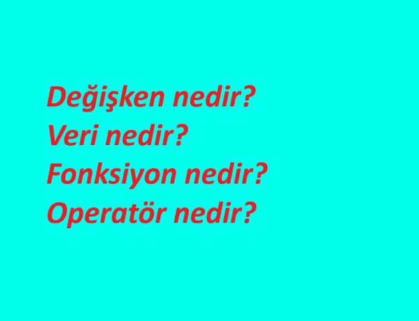 Değişken nedir? Veri nedir? Fonksiyon nedir? Operatör nedir? Açıklayınız